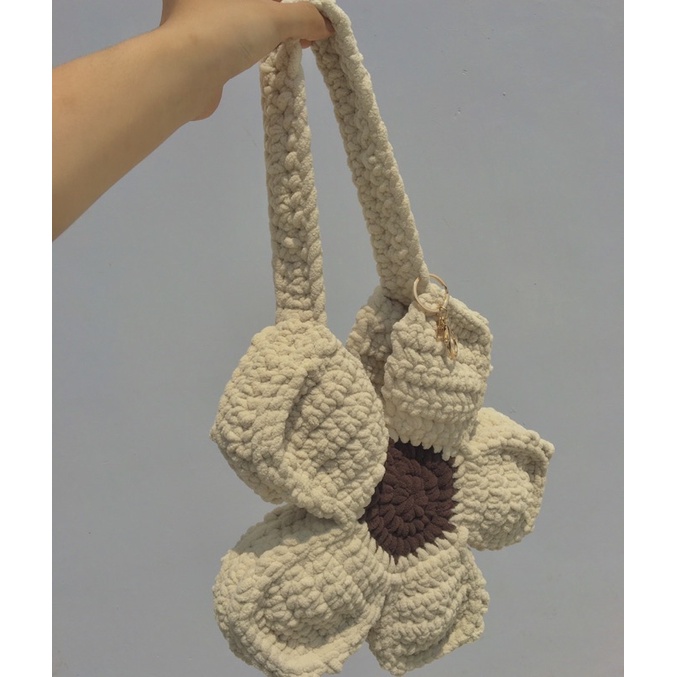 Túi hoa len nhung đũa móc len Handmade