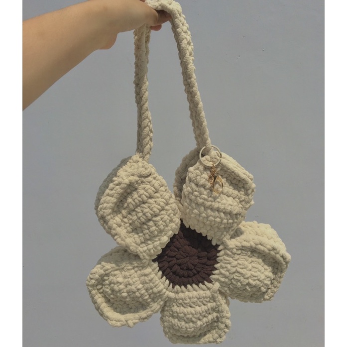 Túi hoa len nhung đũa móc len Handmade