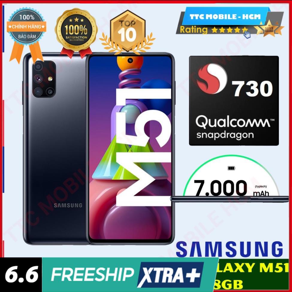 Điện thoại Samsung Galaxy M51 8GB/128GB-Pin 7.000 mAH-25W-Freeship|Chính hãng-Nguyên Seal $$
