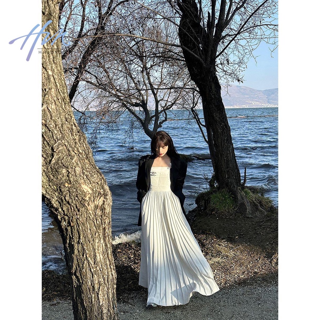 Đầm Dài Hai Dây Xếp Ly Nhấn Eo Thời Trang Mùa Hè Dành Cho Nữ