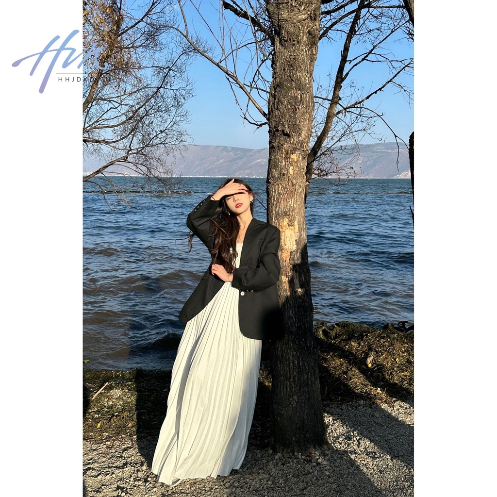 Đầm Dài Hai Dây Xếp Ly Nhấn Eo Thời Trang Mùa Hè Dành Cho Nữ