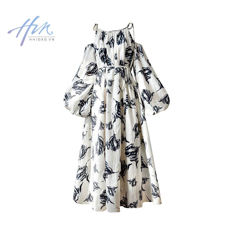Đầm Dài Hai Dây In Họa Tiết Phong Cách Retro Pháp