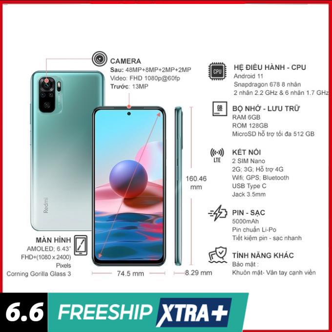 Điện thoại Xiaomi Redmi Note 10  AMOLED-BH 18 THÁNG CHÍNH HÃNG