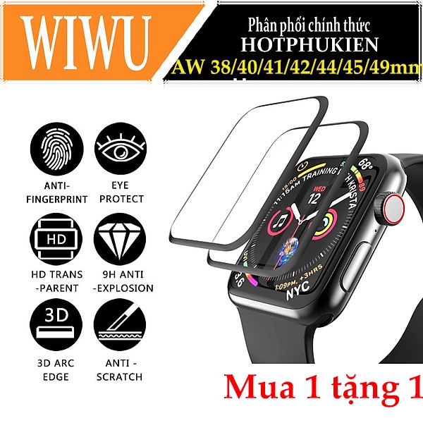 Miếng dán màn hình kính cường lực Full 3D cho Apple Watch 38mm/ 40mm/42mm/44mm/45mm/49mm/Watch Ultra hiệu WIWU
