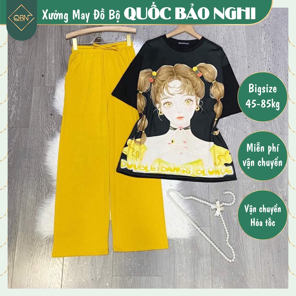 Set Bộ Ống Suông Áo In Hình Cô Gái 2 Màu
