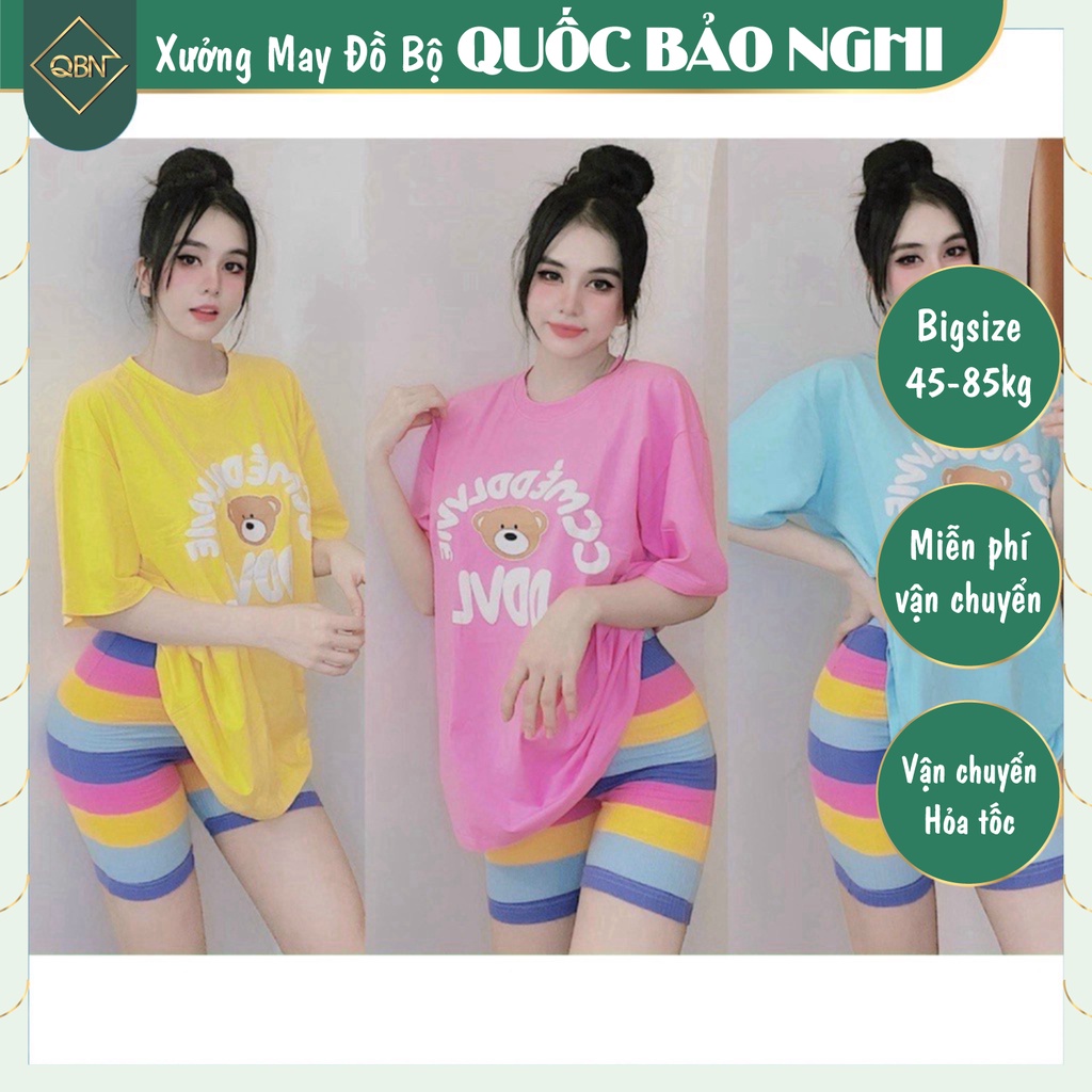 ✴Nguyên Set Đồ Bộ Lửng Ngố Cầu Vồng, Áo Form Rộng Cho Nữ Mặc Nhà Cực Dễ Thương Bigsize TS004