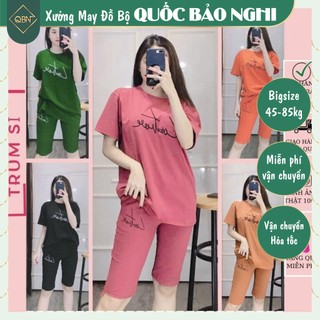 Set Đồ Bộ Nữ Chất Cotton Quần Lửng Áo Thêu Chữ Kí Bigsize Mặc Nhà Đi Chơi Đẹp