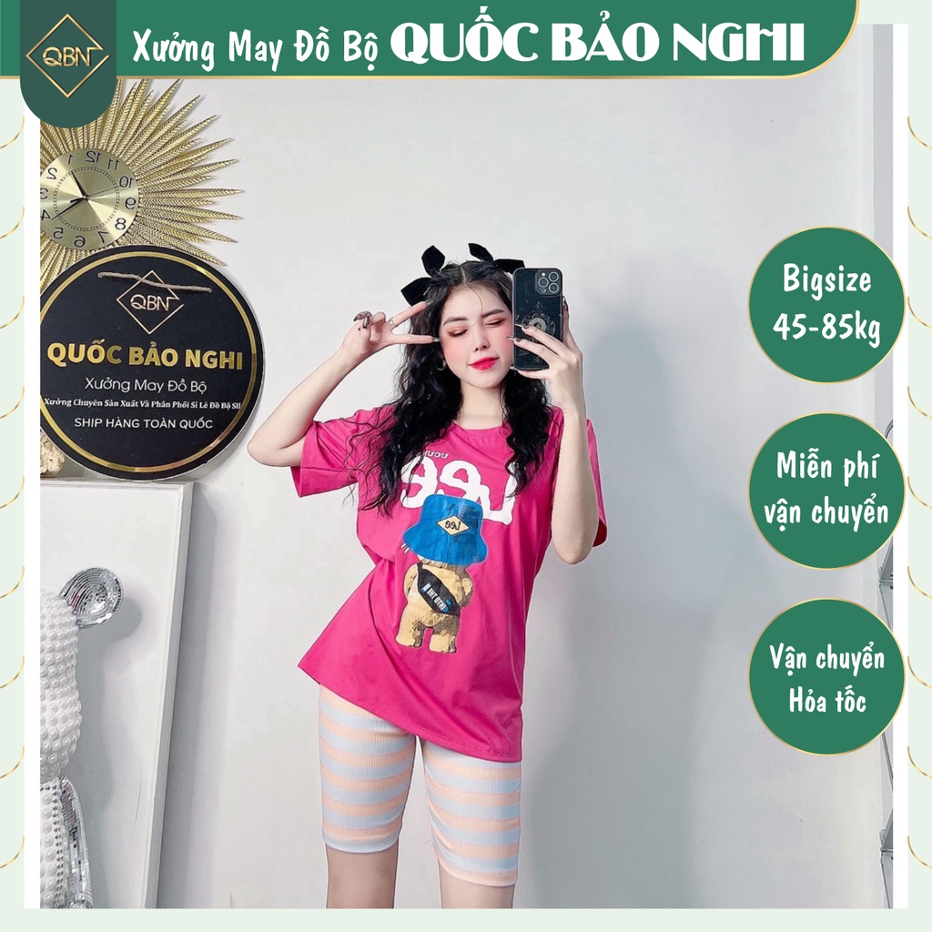 Set Quần Lửng Ngố Thun Gân Áo In Gấu LEE