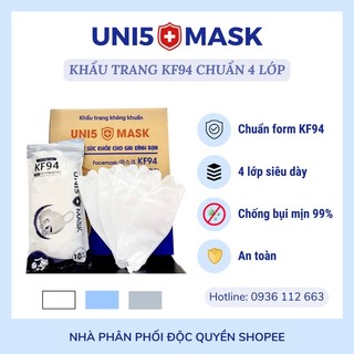 [Quà tặng 30k] Khẩu trang thùng 300 cái UNI5 MASK 4 lớp dày dặn KF94 kháng khuẩn, lọc bụi, kháng nước, chống tia uv.