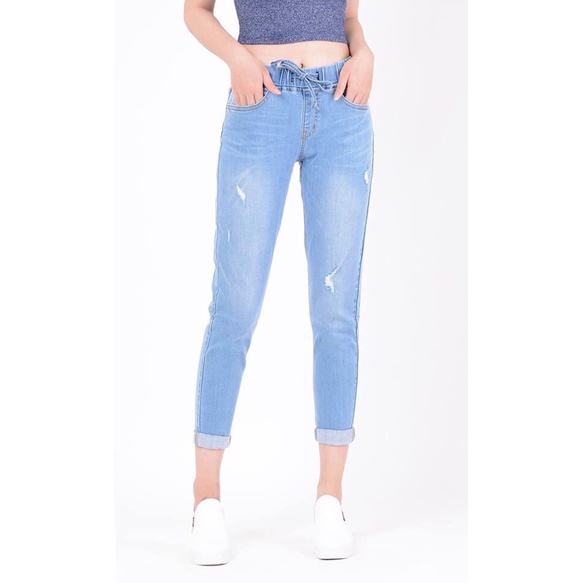 Quần Jean Nữ Quần Baggy Lưng Thun 9 Tấc Co Giãn 4 Chiều Cao Cấp Xuất khẩu