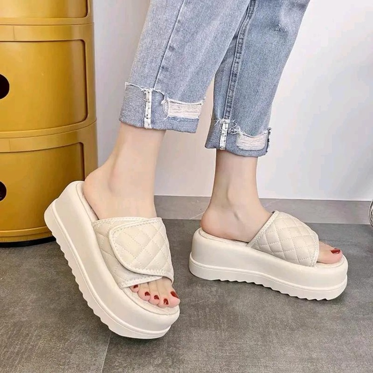 Dép Nữ Quai Ngang Trần Trám Tăng Chiều Cao Đế răng cưa 6cm FullBox