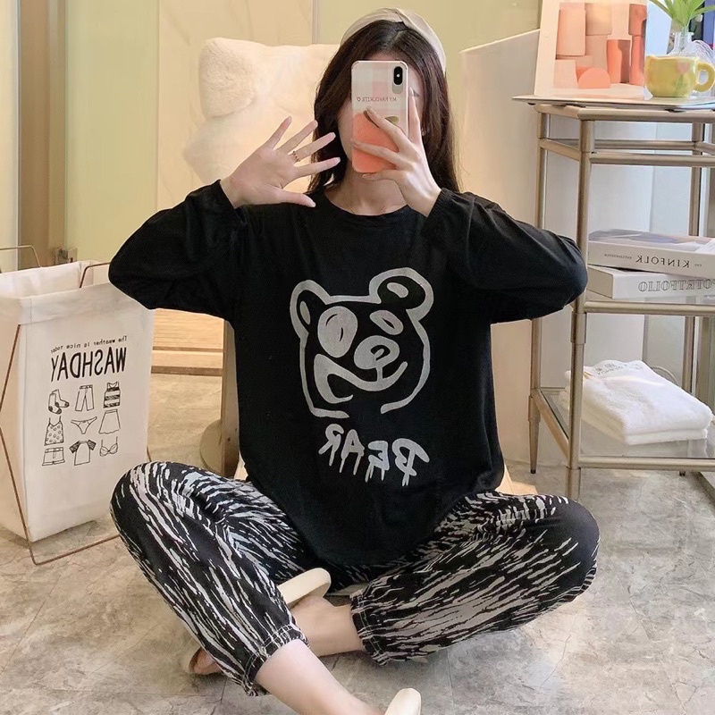 Đồ bộ tay dài quần dài, pijama họa tiết hoạt hình dễ thương, đồ mặc ở nhà Quảng Châu, Ship Hoả Tốc 30’