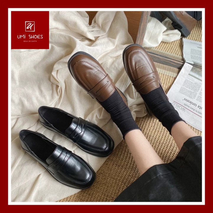 𝔹𝕆𝕊𝕊 𝕊ℍ𝕆𝔼𝕊 ⚜️ Giày ulzzang oxford vintage mũi vuông đế bệt thời trang đơn giản màu đen/nâu cá tính năng động cu