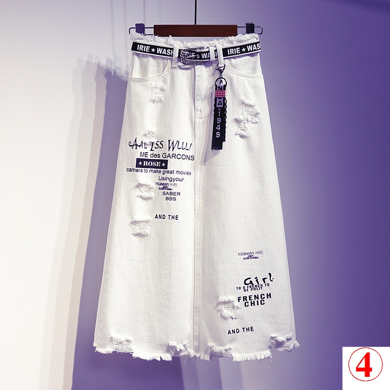 Chân Váy Denim Xẻ Tà Dài Vừa Vặn Màu Trắng Cỡ Lớn Thời Trang Xuân Thu Phong Cách Châu Âu Cho Nữ