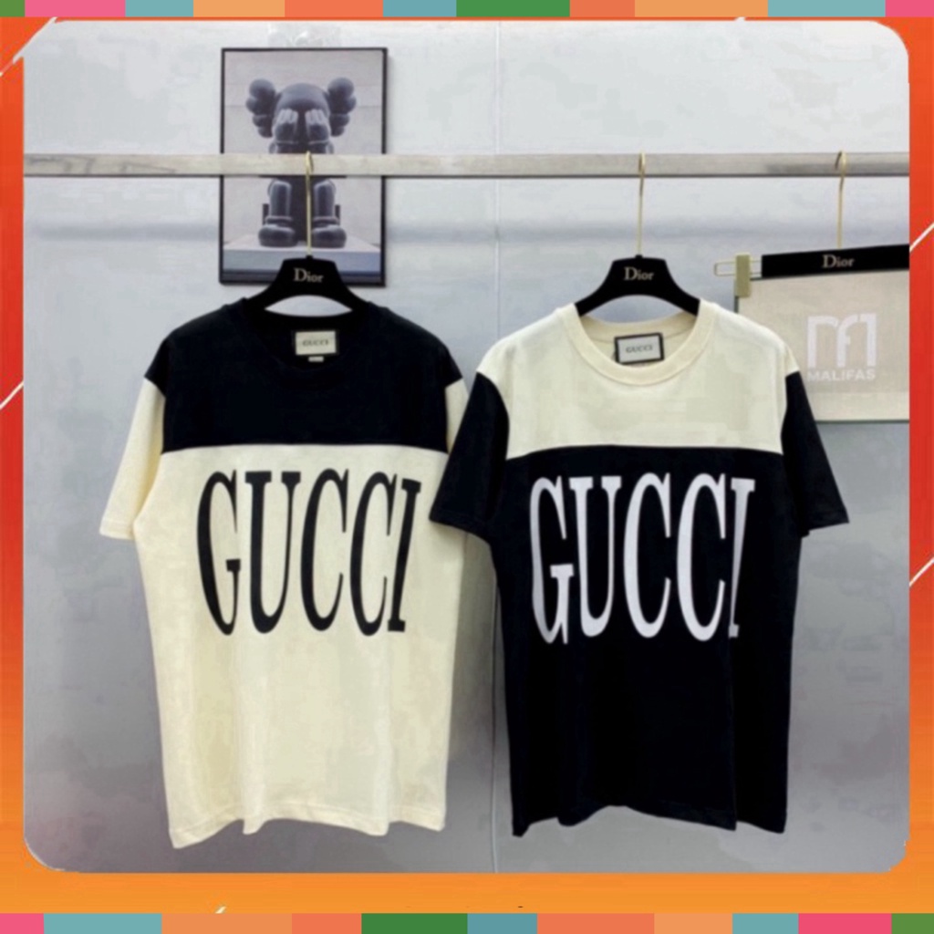 Áo phông nam nữ Premium Cotton pha màu đen sữa dập chữ GG trước ngực siêu sang 2023 | BigBuy360 - bigbuy360.vn