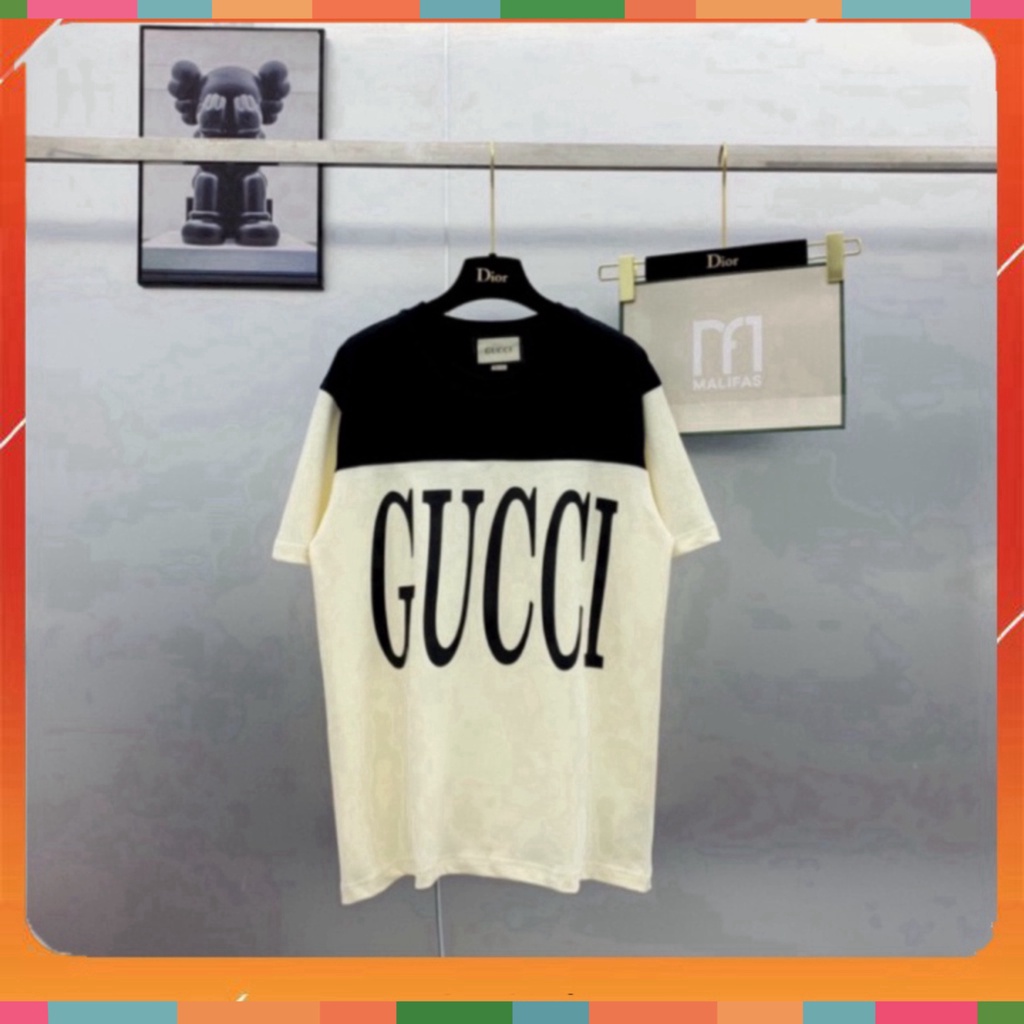 Áo phông nam nữ Premium Cotton pha màu đen sữa dập chữ GG trước ngực siêu sang 2023 | BigBuy360 - bigbuy360.vn