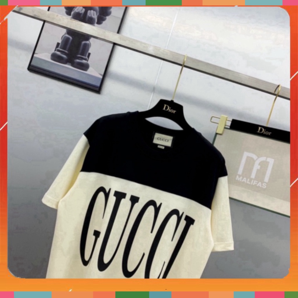 Áo phông nam nữ Premium Cotton pha màu đen sữa dập chữ GG trước ngực siêu sang 2023 | BigBuy360 - bigbuy360.vn