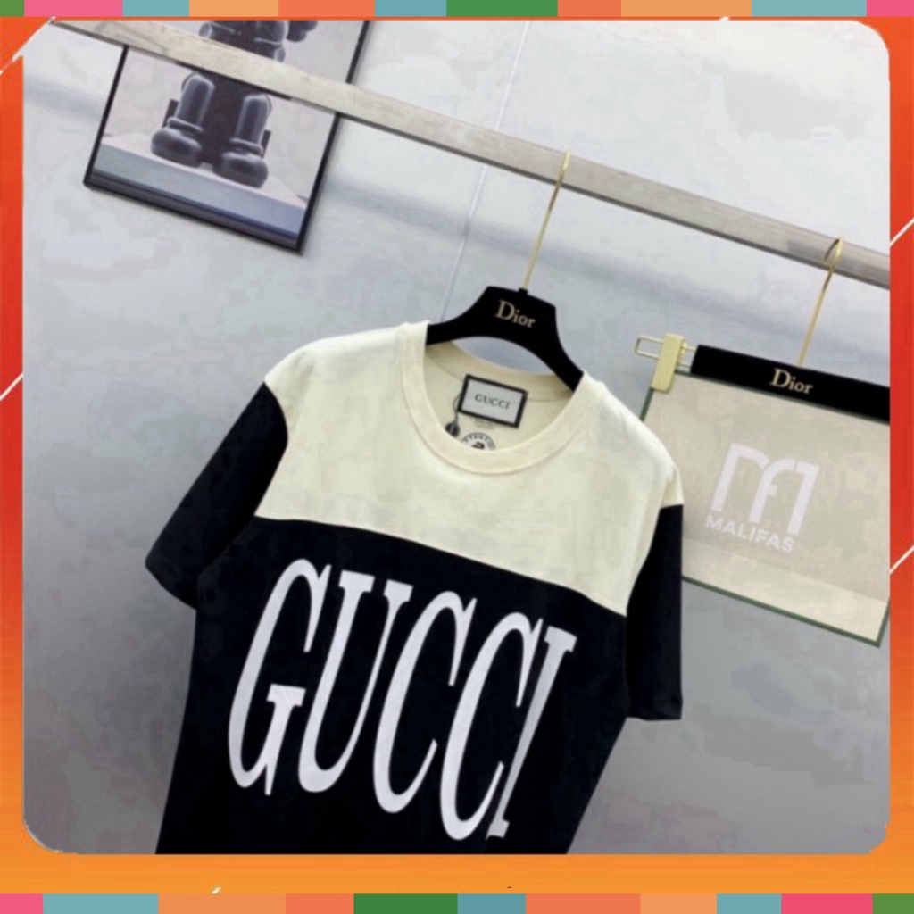 Áo phông nam nữ Premium Cotton pha màu đen sữa dập chữ GG trước ngực siêu sang 2023 | BigBuy360 - bigbuy360.vn