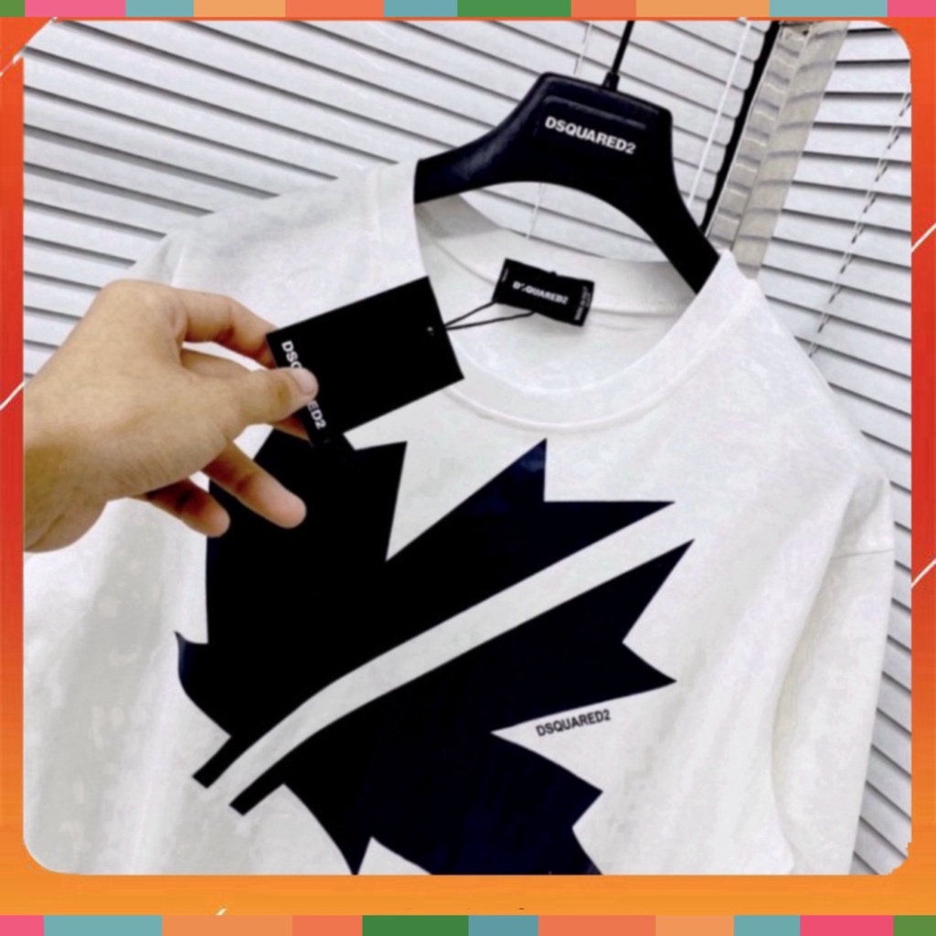 Áo phông nam nữ Premium Cotton in hình logo lá chữ DSQ2 vải dày dặn co giãn 4 chiều cao cấp. | BigBuy360 - bigbuy360.vn
