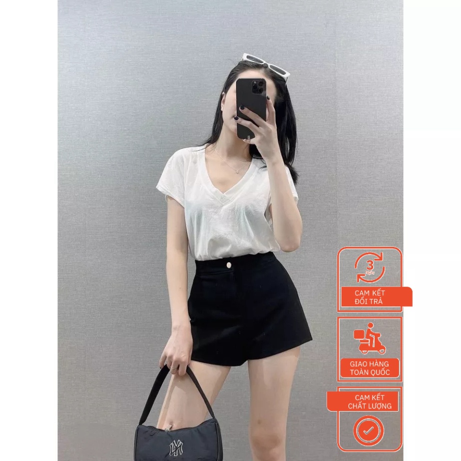 Áo thun nữ cổ tim chất vải xước, áo thun phong cách hàn quốc nhẹ nhàng 22_STORE