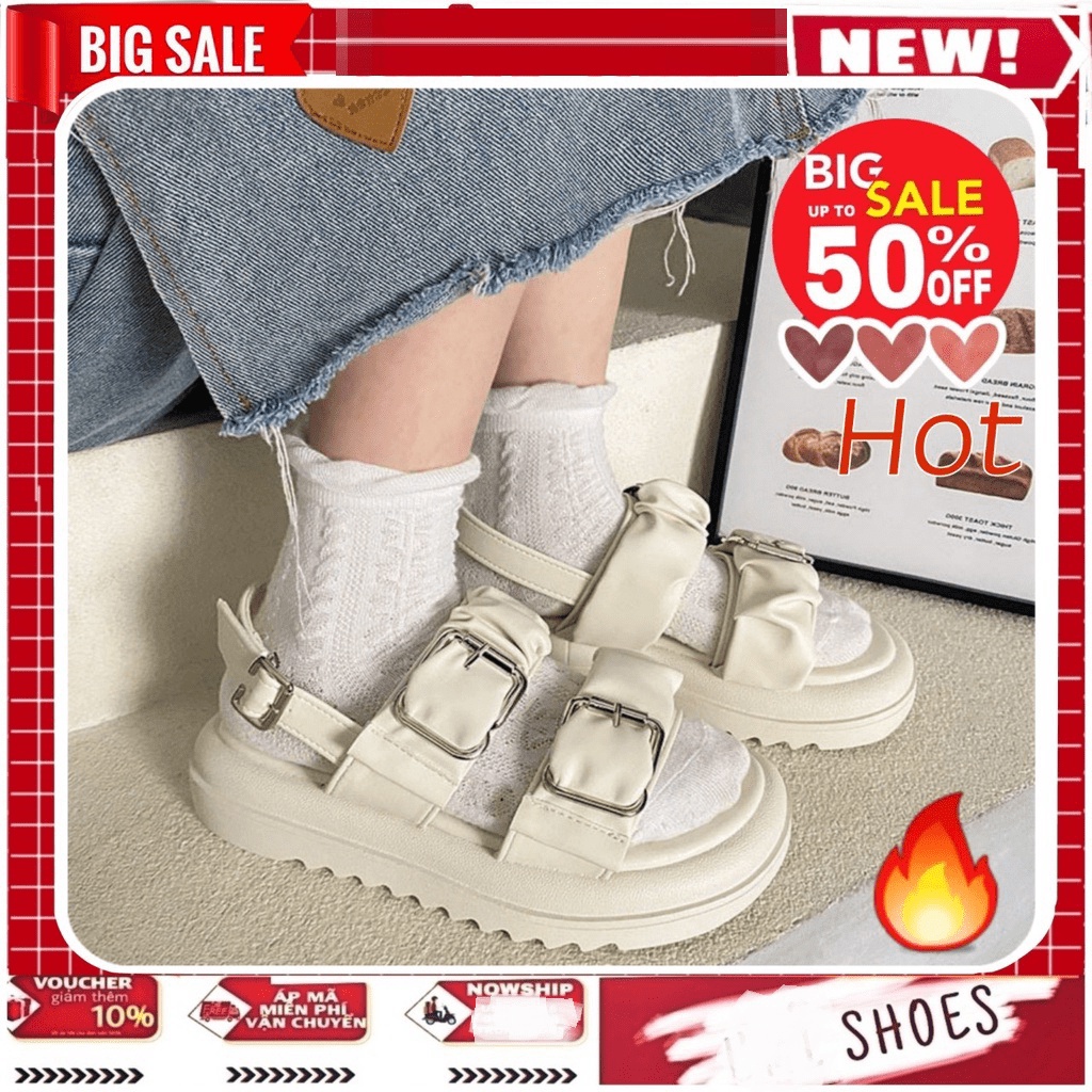𝔹𝕆𝕊𝕊 𝕊ℍ𝕆𝔼𝕊 ⚜️ Giày sandal nữ quai ngang bèo nhúm khuy cài đế cao 4p xinh đơn giản mix nhẹ nhàng/cá tính đẹp đi c