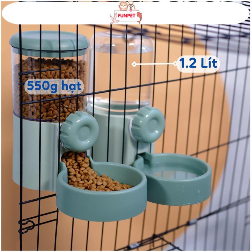 Bình nước gắn chuồng bình thức ăn treo lồng để sàn tự động đa năng cho chó mèo 1.2L