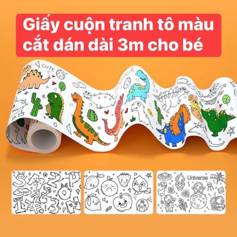Tranh tập tô màu dán tường cho bé, có thể cắt hình dán làm kỉ niệm, keo đặc biệt có sẵn mặt sau của giấy