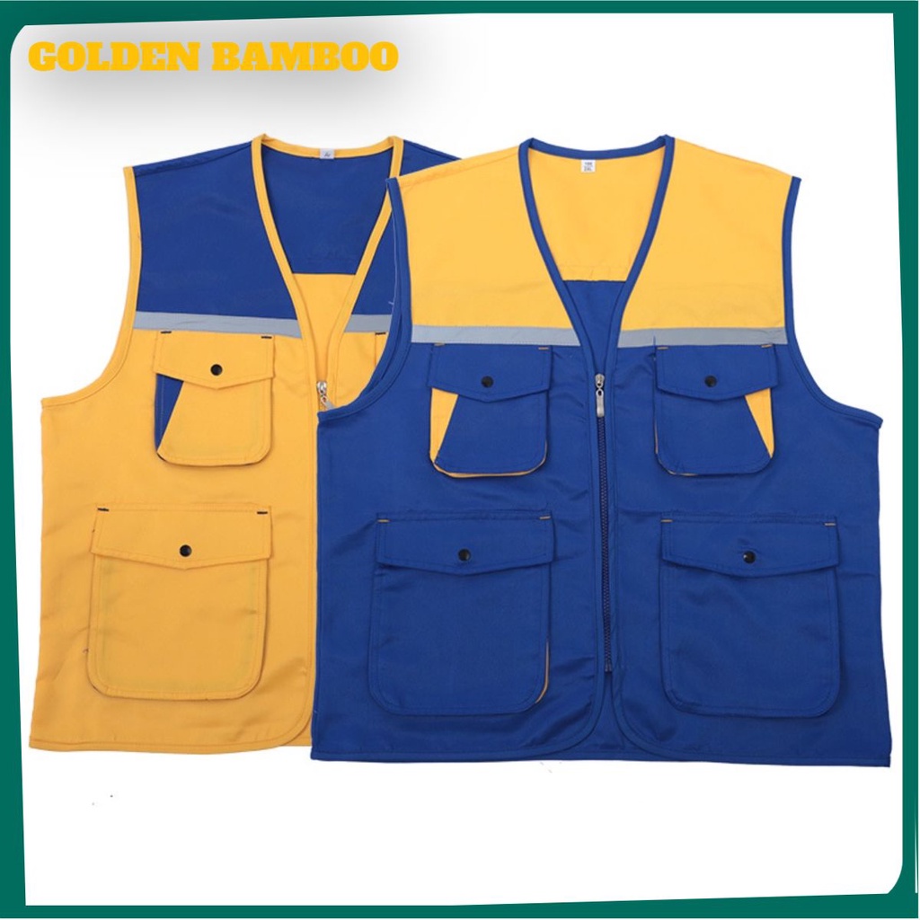 Áo gile bảo hộ phản quang 4 túi Golden Bamboo sử dụng trong công trình Nhận in ấn thiết kế logo theo yêu cầu