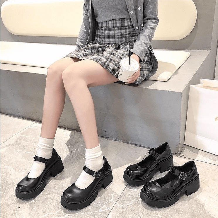 𝔹𝕆𝕊𝕊 𝕊ℍ𝕆𝔼𝕊 ⚜️ Giày Mary.Jane nâng độn đế cao 5cm da bóng/ da lì cá tính năng động trẻ trung đơn giản quai cài mớ