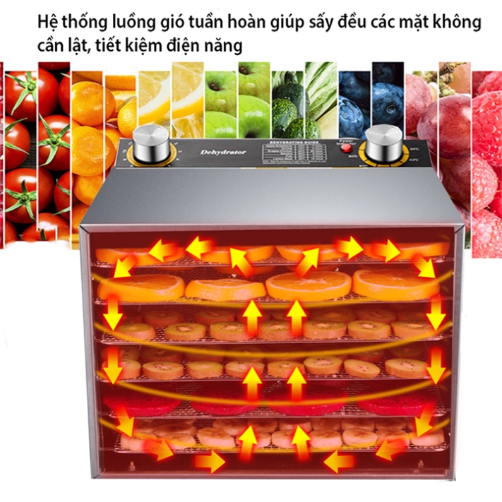 Máy sấy hoa quả, sấy thực phẩm gia đình 6 khay Inox