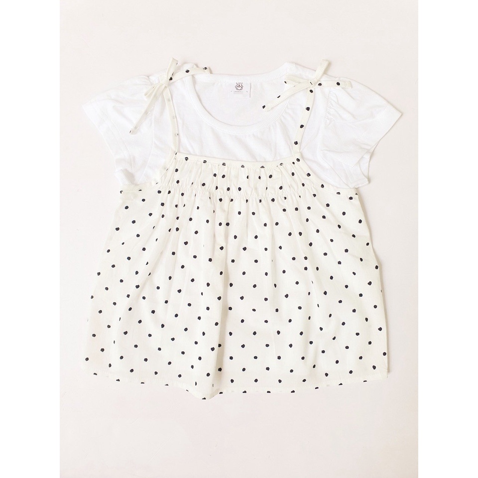 Áo xuất Hàn cotton phối thân thô chấm bi / hồng hoa nhí size 100 - 140