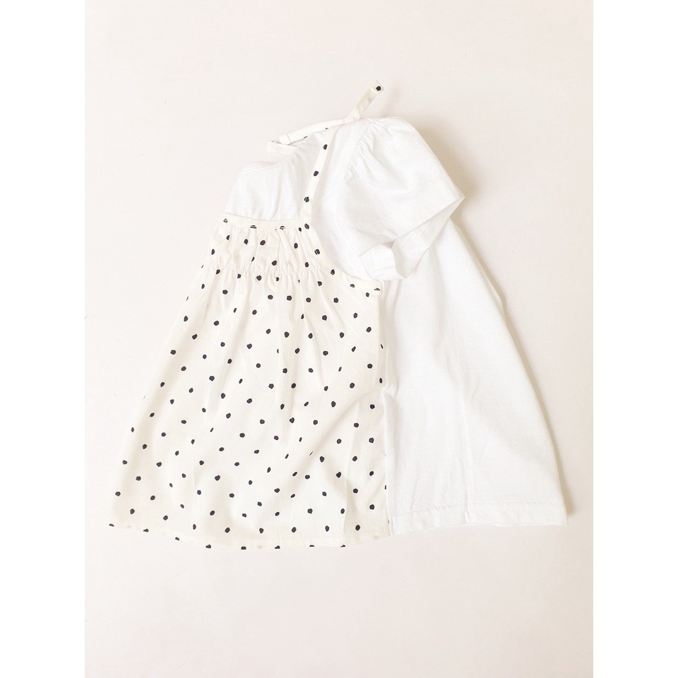 Áo xuất Hàn cotton phối thân thô chấm bi / hồng hoa nhí size 100 - 140