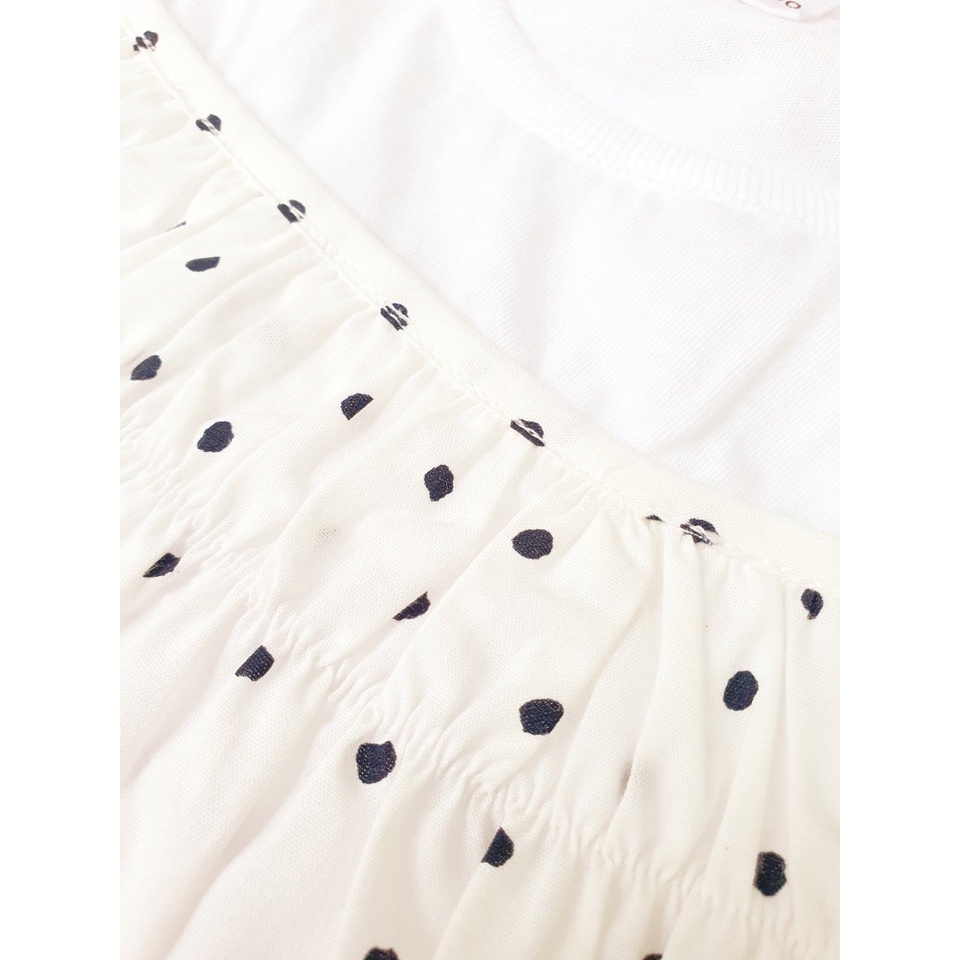 Áo xuất Hàn cotton phối thân thô chấm bi / hồng hoa nhí size 100 - 140