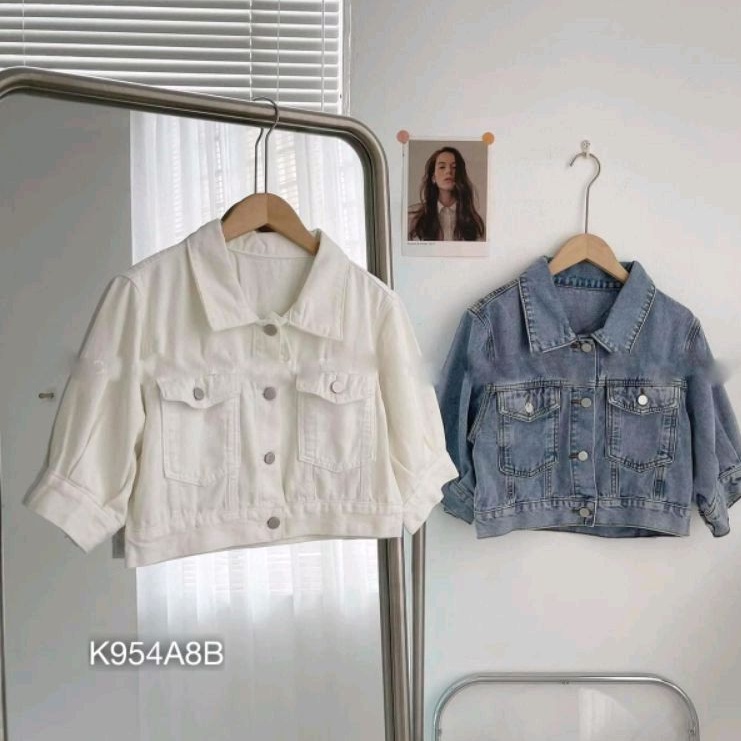 Áo Sơ Mi Bò Tay Ngắn ,Áo Khoác Jeans Tay Bồng Croptop Trơn Túi Nắp Cá Tính Phong Cách Hàn Quốc - AK954