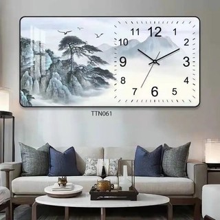 Tranh đồng hồ phong cảnh thủy mặc, sơn thủy hữu tình,trang trí phòng khách, decor phòng làm việc