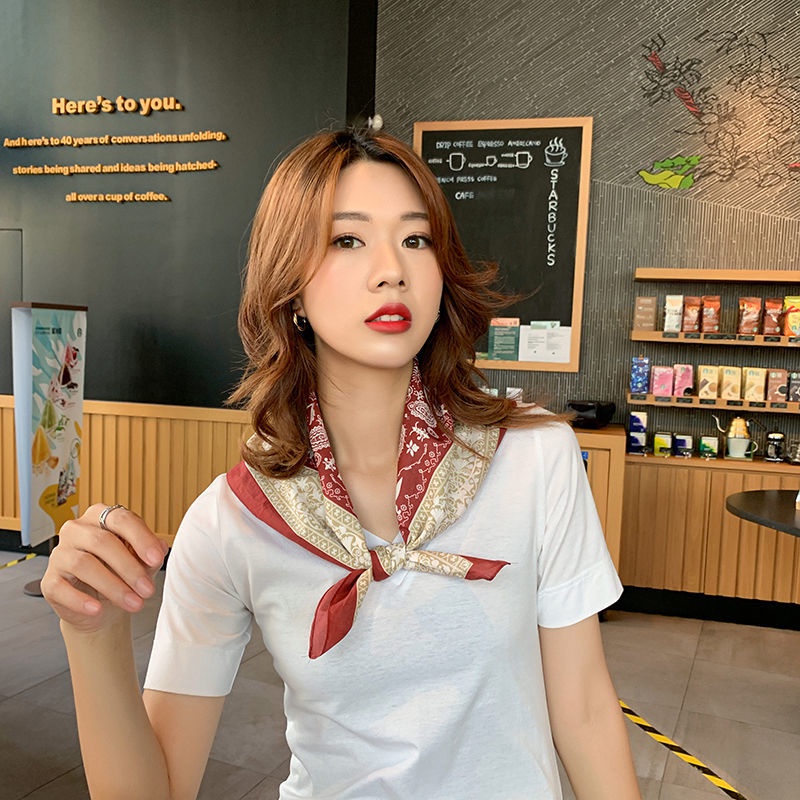 Khăn Quàng Cổ Hình Vuông Cỡ Nhỏ Chất Liệu Cotton Lanh Phong Cách Nhật Bản Cổ Điển Thời Trang Xinh Xắn