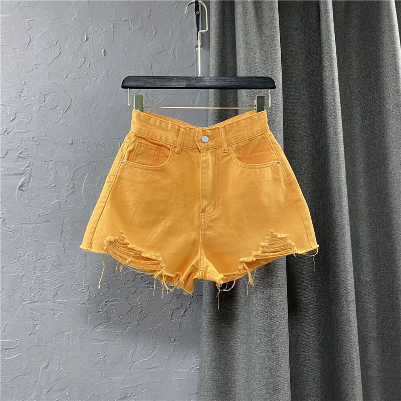 Jiashucheng Quần Short Denim Lưng Cao Dáng Chữ A Ống Rộng Phối Rách Thời Trang Hàn Quốc Cá Tính Cho Nữ