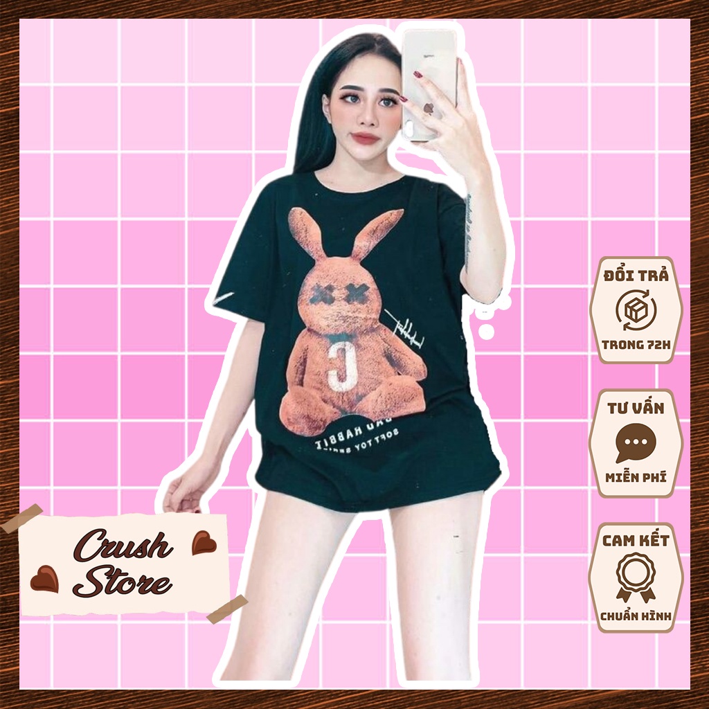 áo Phông In Hình Thỏ Màu Đen Chất Thun Mềm Trẻ Trung Cá Tính CD007 - Crush Store
