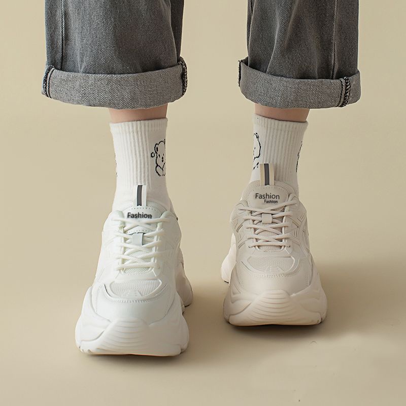 Giày Thể Thao Đế Dày Tăng Chiều Cao Chống Trượt Thoáng Khí Trọng Lượng Nhẹ Thoải Mái Màu Trắng Thời Trang Mùa Hè Cho