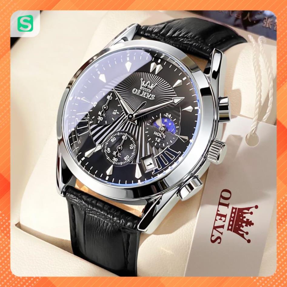 Đồng hồ nam chính hãng OLEVS 2876 dây da bò Chống thấm nước sâu hiệu ứng phát sáng