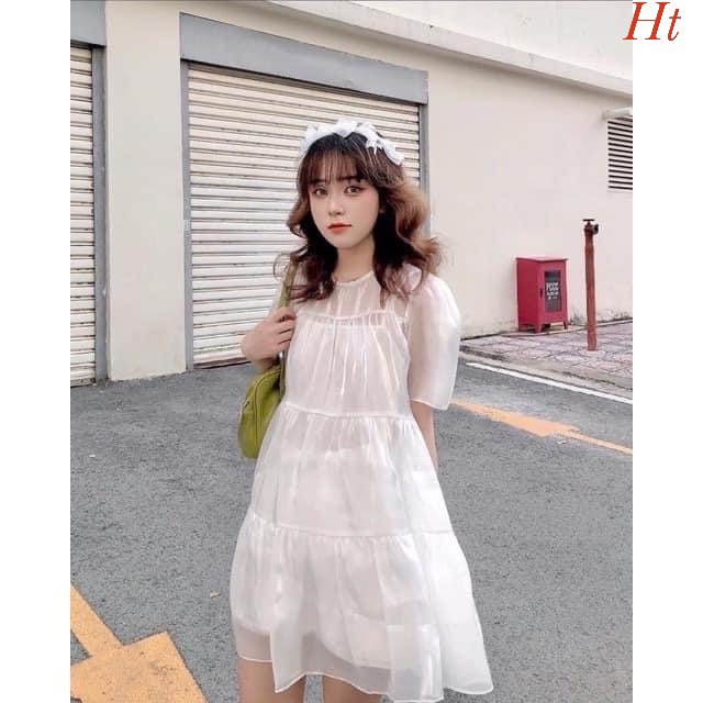 Váy b.a.b.y.d.o trắng Chất tơ lụa, 2 lớp lót,không cần mix-match cầu kì.An toàn với người sử dụng.ht