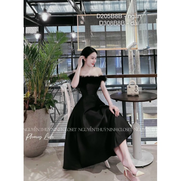 Đầm Dự Tiệc Nữ Xòe Dáng Dài ,Váy Tapta Trễ Vai Xòe Cúp Ngực Viền Lông Vũ Thiết Kế Sang Trọng | BEBEDOLL
