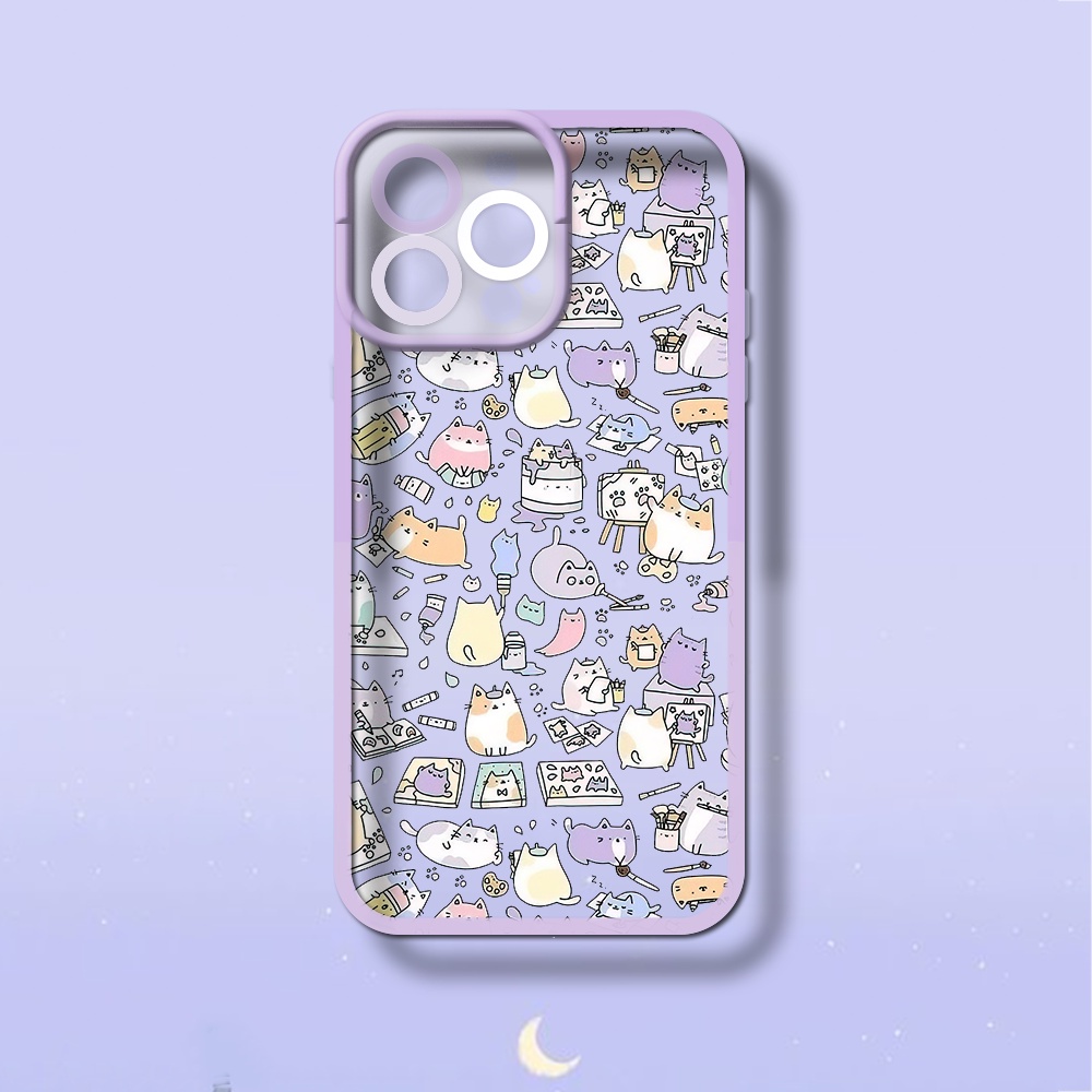 Ốp iphone trong cạnh vuông 4Tcase hình mèo con dọn nhà 6/6s/7/7plus/8/8plus/x/xr/xs/11/12/13/pro/max/plus/promax/14prm
