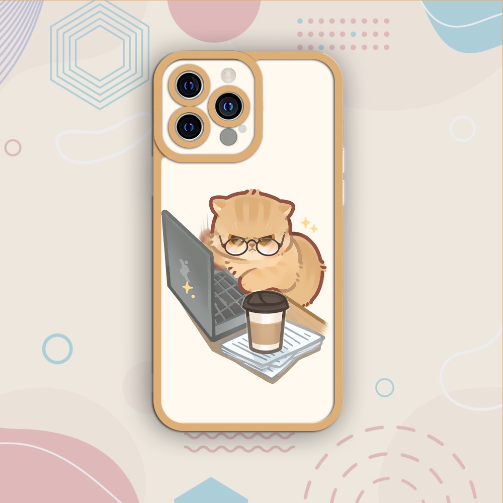 Ốp iphone cạnh vuông 4Tcase in hình mèo con đeo kính uống cà phê 6/6plus/7/7plus/8/14/8plus/x/xr/xs/11/12/pro/max/14prm