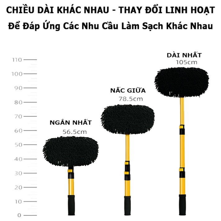 Chổi lau rửa xe hơi cán dài 3 đốt gấp họn