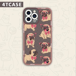Ốp iphone cạnh vuông 4Tcase chó pug đeo nơ hồng cute 6/6s/7/7plus/8/8plus/x/xr/xs/11/12/13/pro/plus/promax/14prm