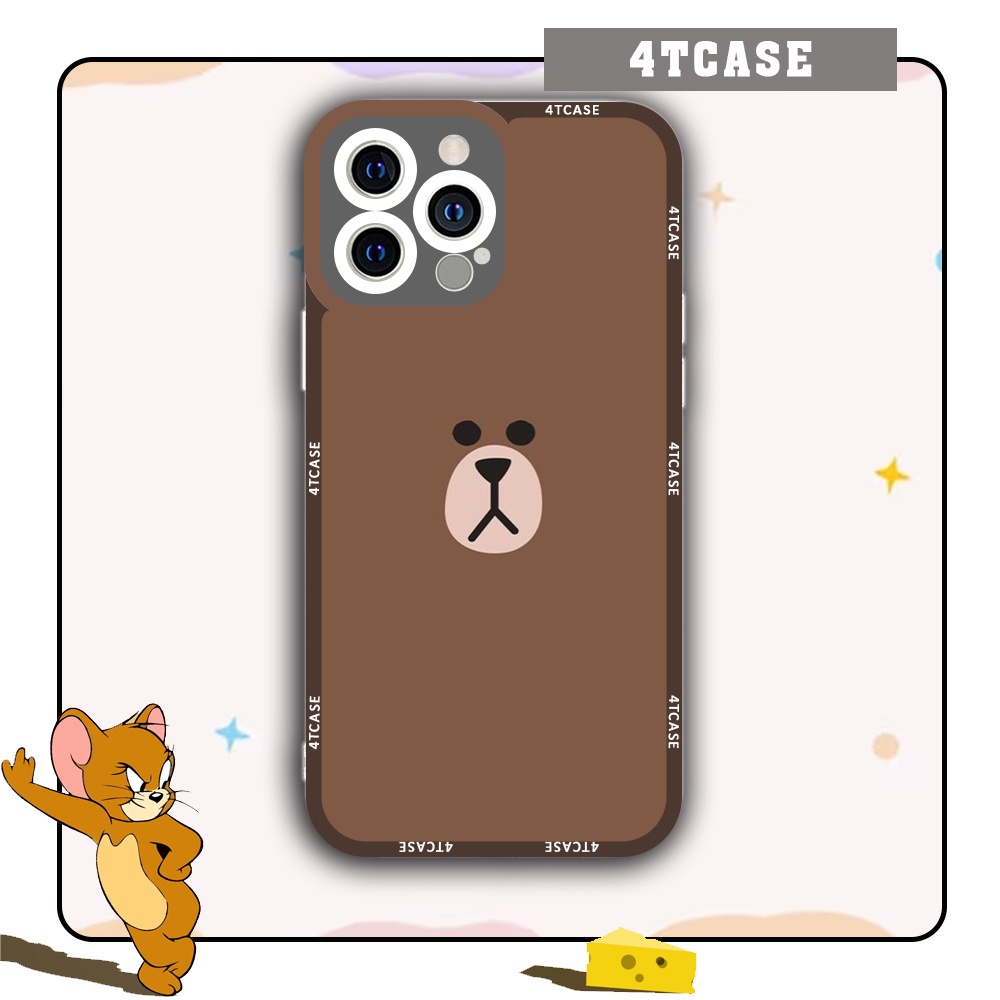 Ốp iphone cạnh vuông 4Tcase Gấu brown nền nâu 6/6s/7/7plus/8/8plus/x/xr/xs/11/12/13/pro/plus/promax/14prm