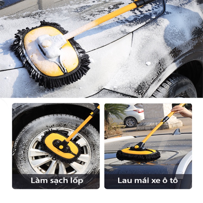 Chổi lau rửa xe hơi cán dài 3 đốt gấp họn