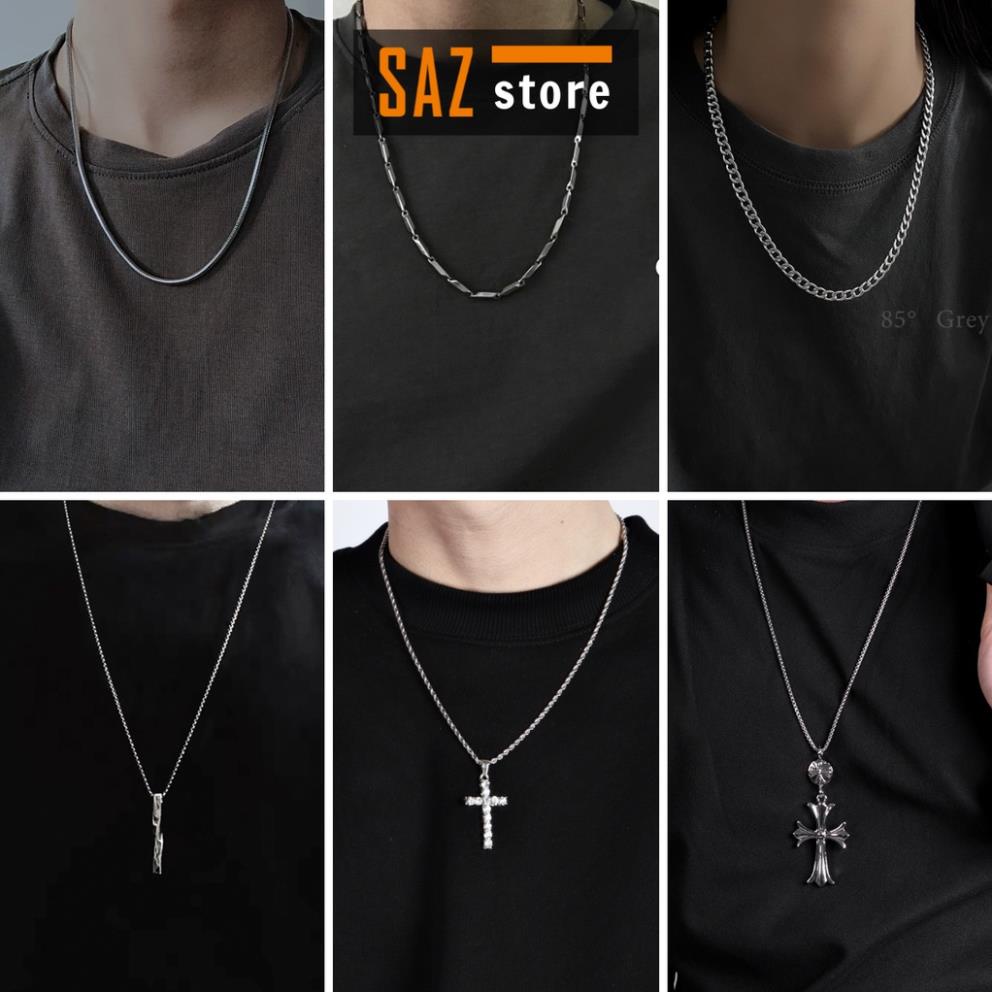 Vòng Cổ Dây Chuyền Nam Nữ Unisex SAZ Màu Bạc Cá Tính Chất Liệu Titan - Vòng Đeo Cổ Tổng hợp AO1