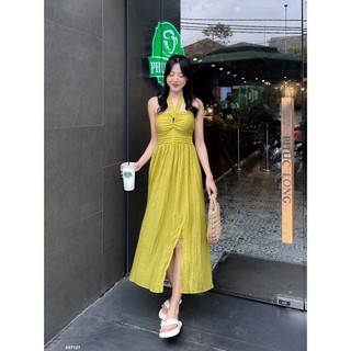[RÁCH STORE] Đầm dài - 542 - cúp ngực dập li eo xẻ giữa